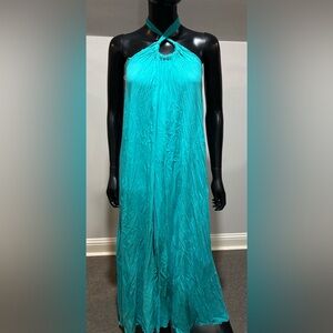 Elan turquoise knit halter maxi dress tie back at neck sz medium